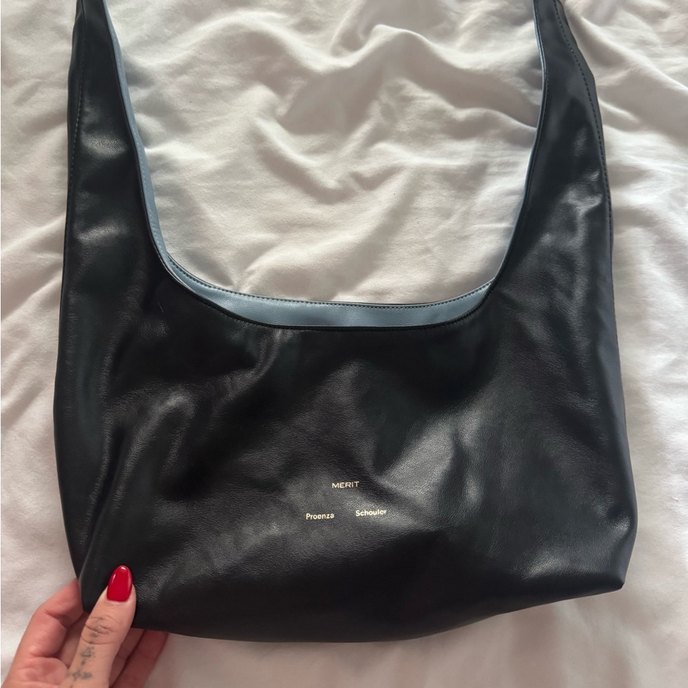 Proenza Schouler Black Leather Hobo with Light Blue Trim